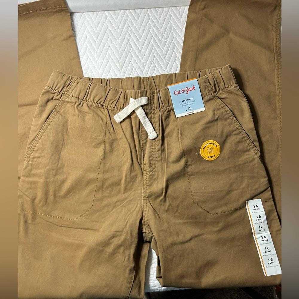 Cat and jack boys, size 16 khaki pants, flexible, drawstring, reinforced knees